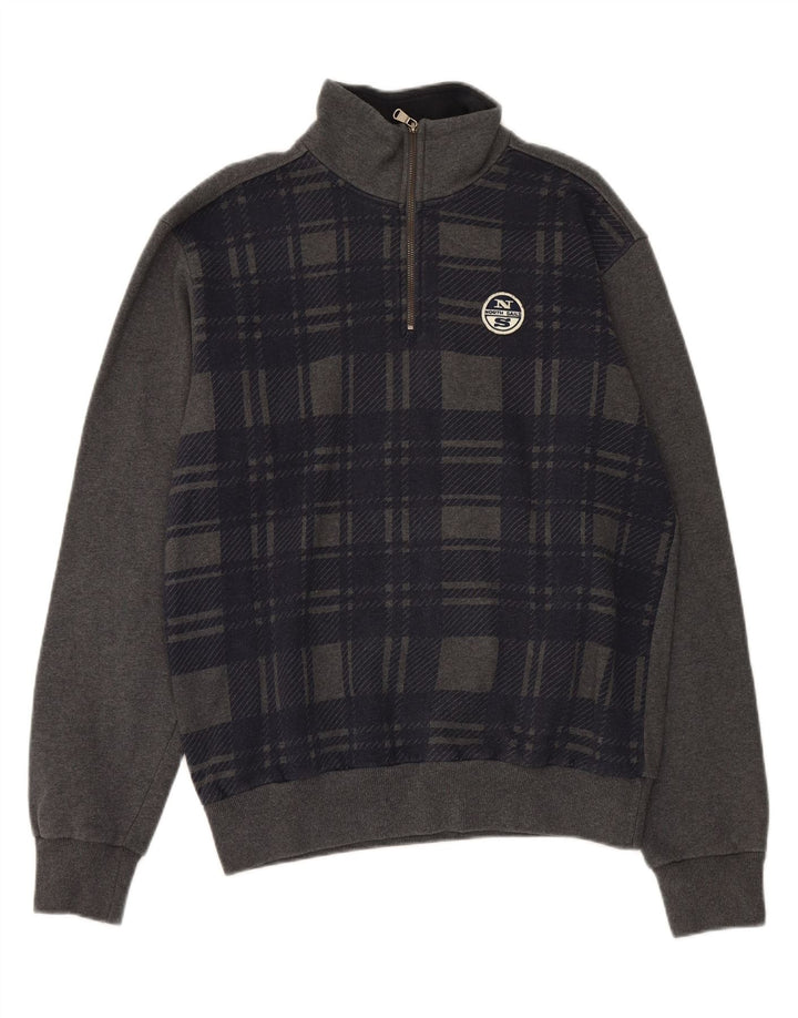 NORTH SAILS Moletom masculino com zíper e gola XL cinza xadrez algodão