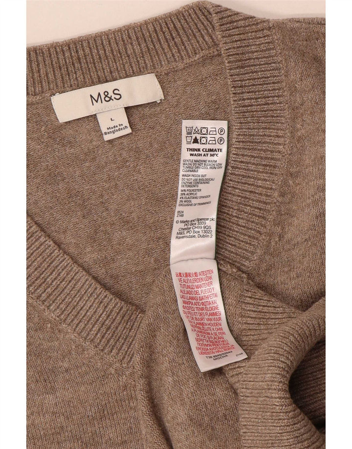 Suéter masculino Marks & Spencer com decote em V grande poliéster bege