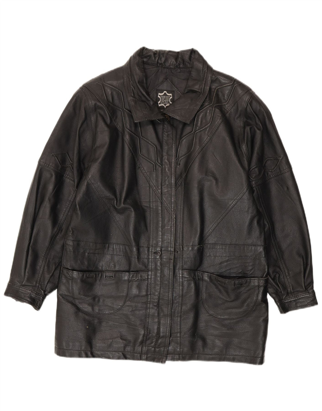 Jaqueta de couro feminina vintage Reino Unido 16 grande couro preto