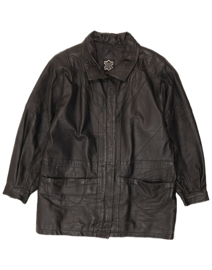 Jaqueta de couro feminina vintage Reino Unido 16 grande couro preto