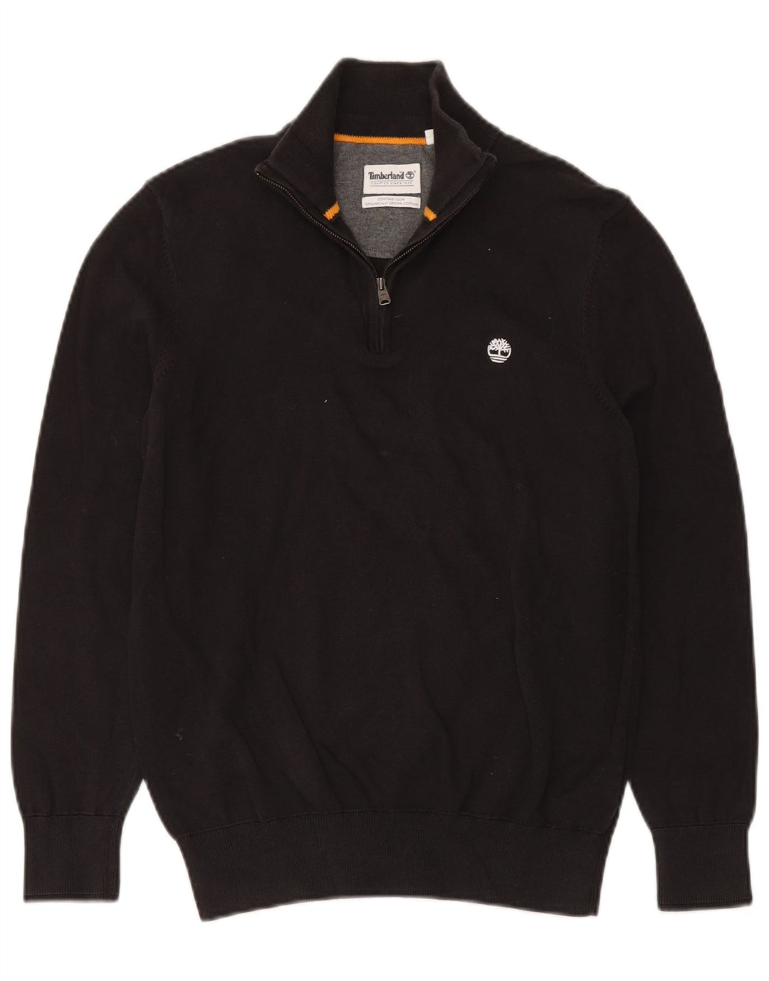 Suéter masculino Timberland com zíper e gola pequena de algodão preto