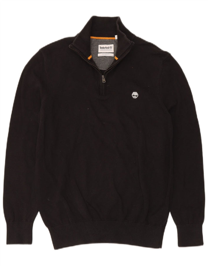 Suéter masculino Timberland com zíper e gola pequena de algodão preto