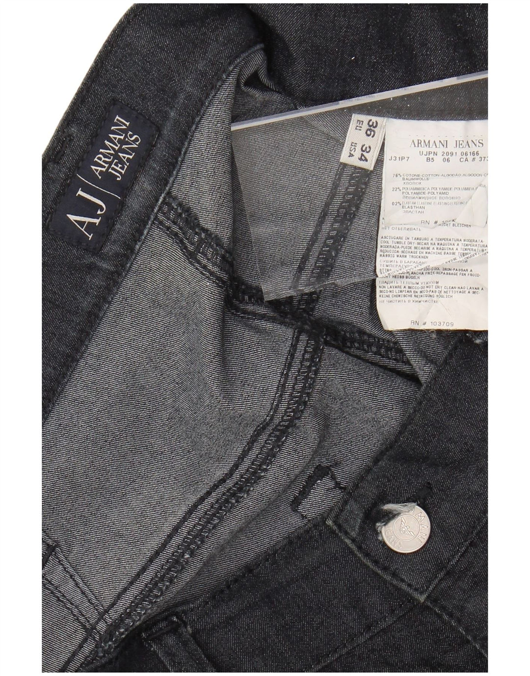 ARMANI Calça jeans reta masculina W36 L35 algodão azul marinho