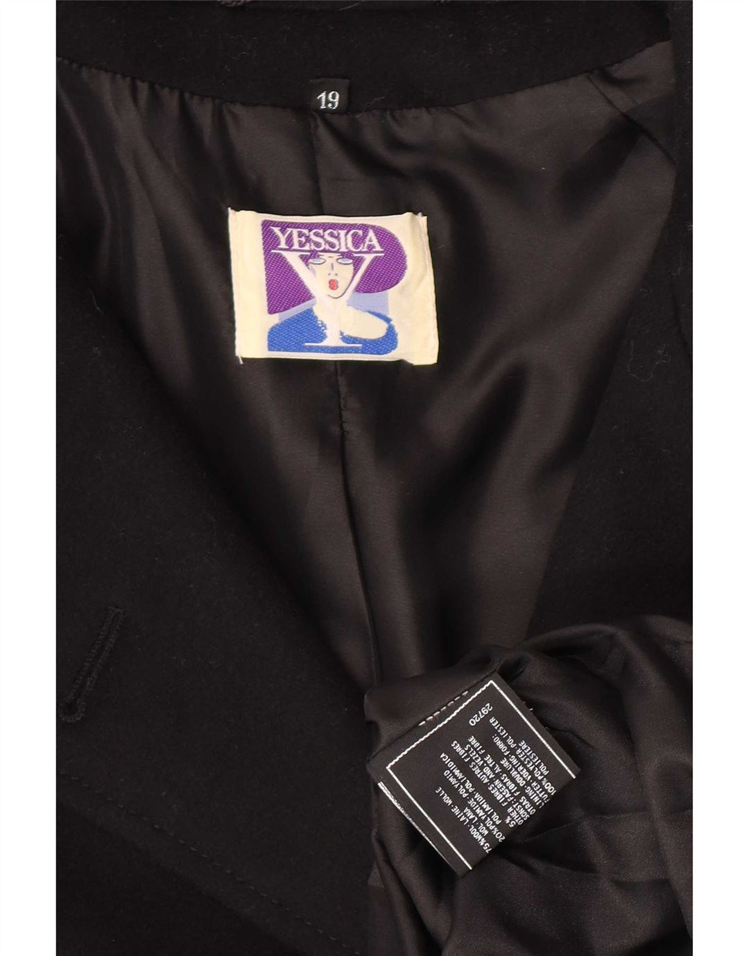 Casaco feminino Yessica com peito duplo UK 20 2XL lã preta