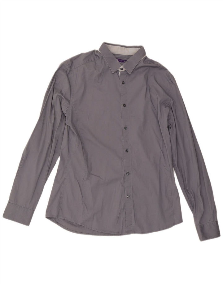 Camisa masculina Jules Extra Slim Fit tamanho 41/42 grande cinza