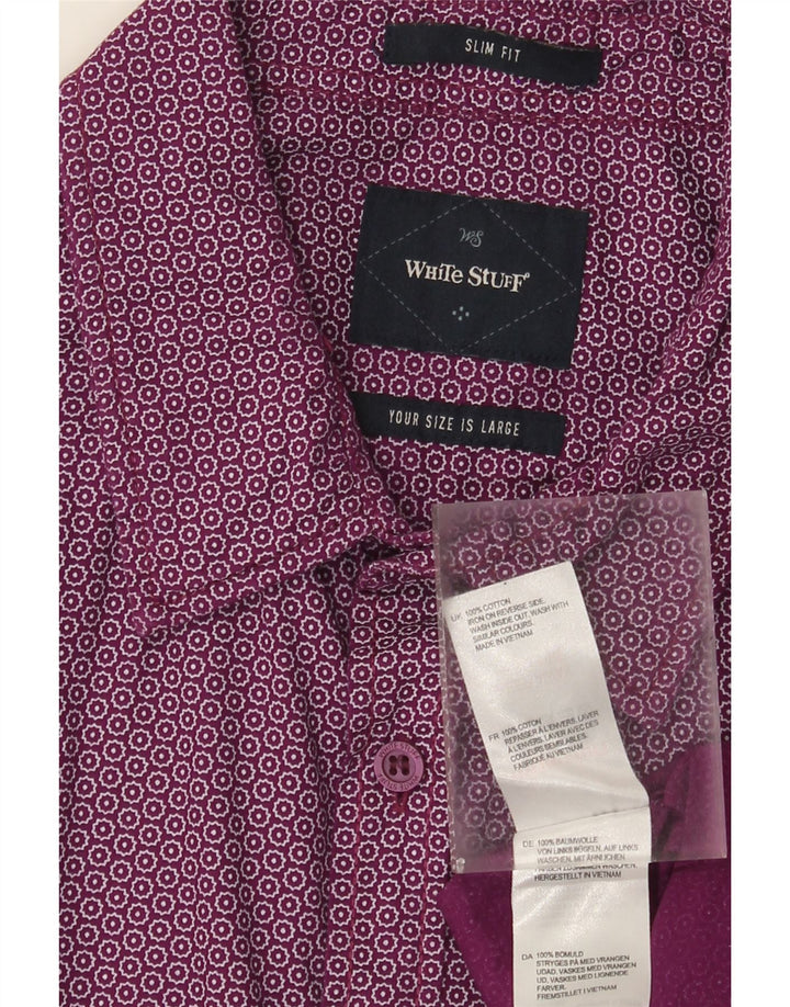 Camisa masculina slim fit branca material grande algodão manchado roxo