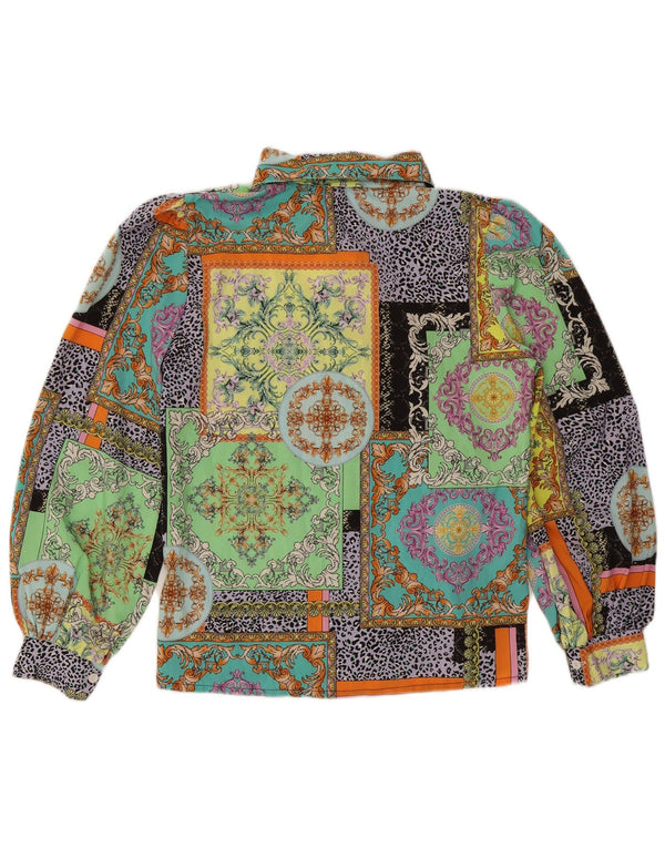 Blusa feminina vintage UK 14 algodão patchwork multicolorido médio