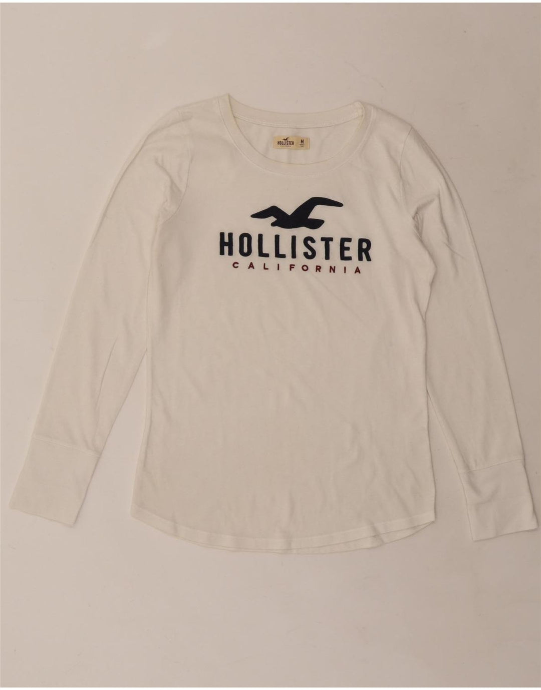 Top gráfico feminino HOLLISTER manga comprida UK 14 médio branco