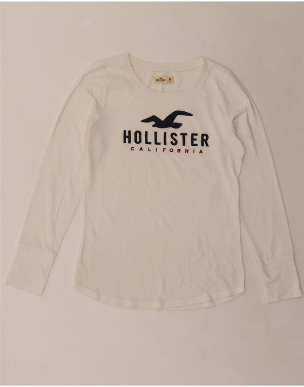 Top gráfico feminino HOLLISTER manga comprida UK 14 médio branco