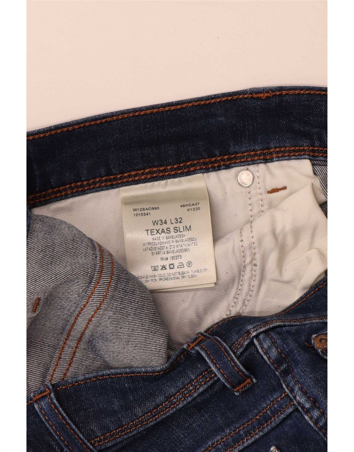 Wrangler Masculino Texas Slim Jeans W34 L32 Azul Algodão