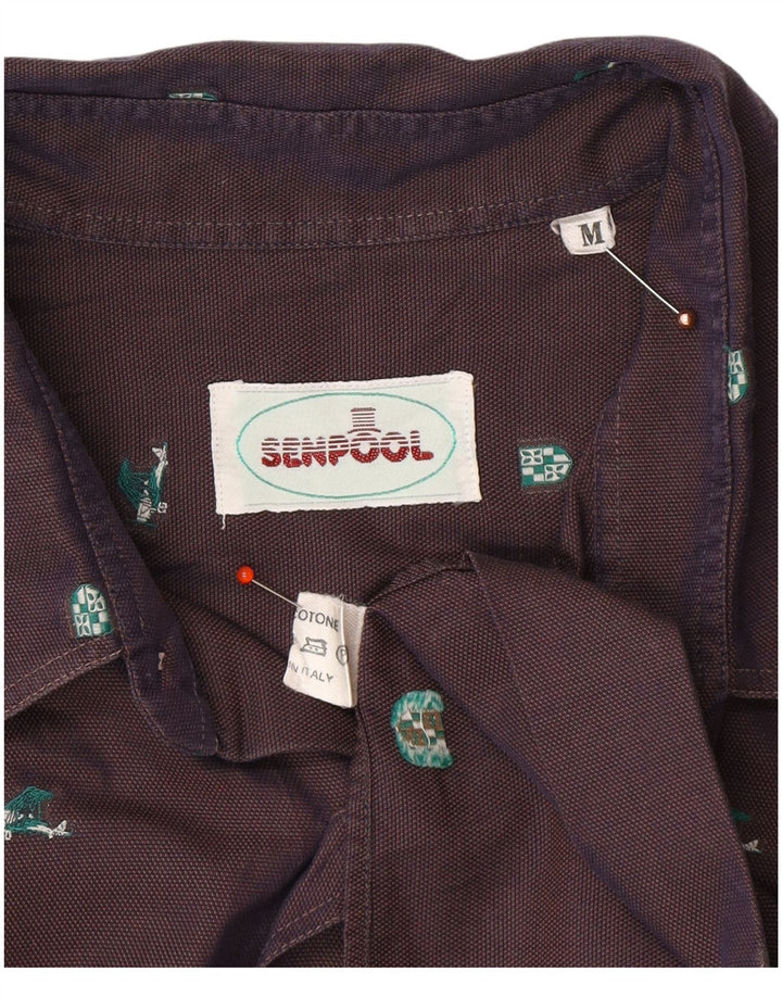 VINTAGE Mens Shirt Medium Navy Blue Cotton