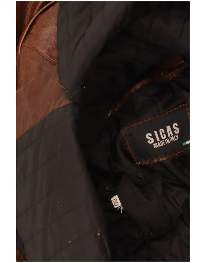 Casaco masculino de couro militar com peito duplo VINTAGE IT 50 grande marrom