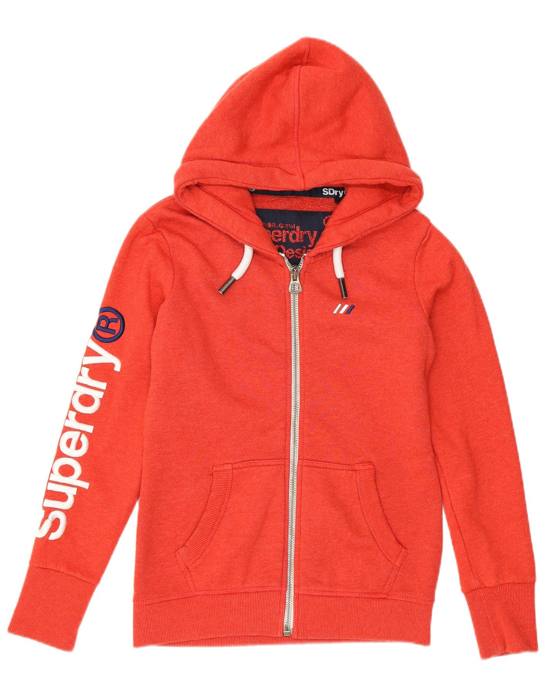 Suéter feminino SUPERDRY com capuz e zíper gráfico Reino Unido 8 pequeno algodão laranja