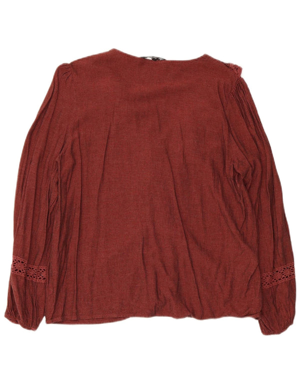 Blusa feminina de manga comprida com babados na frente da Zara Reino Unido 12 médio marrom