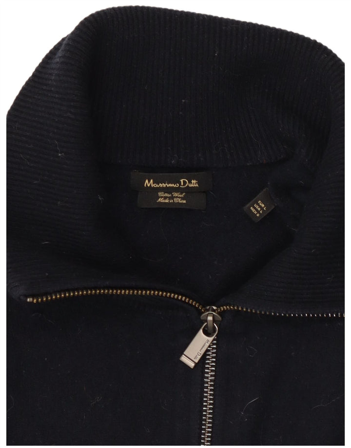 Suéter cardigã masculino Massimo Dutti grande algodão azul marinho
