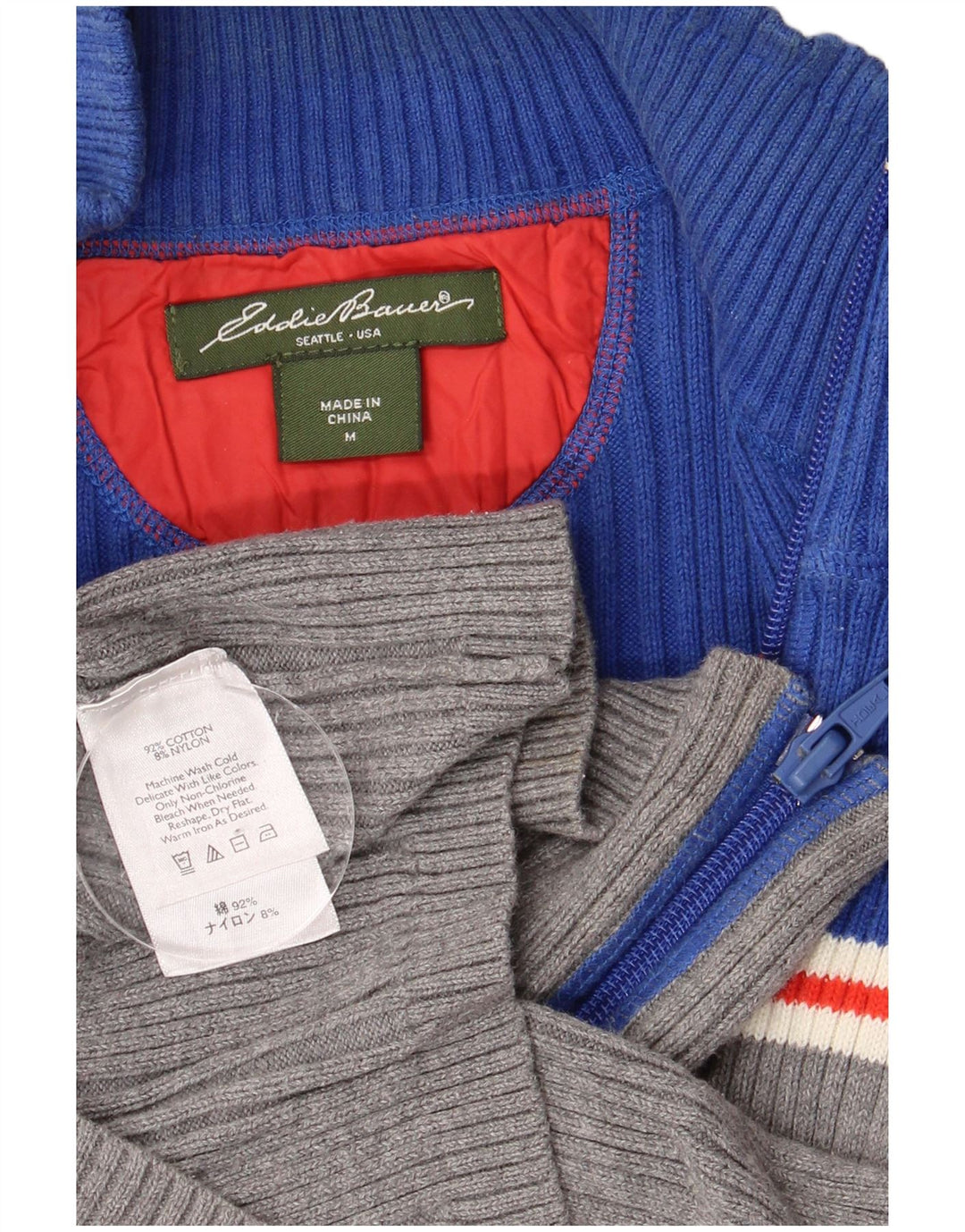 Suéter cardigã feminino Eddie Bauer Reino Unido 12 algodão colorblock azul médio