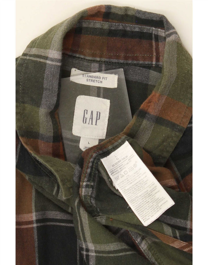 Camisa masculina de flanela com ajuste padrão Gap, algodão xadrez verde grande