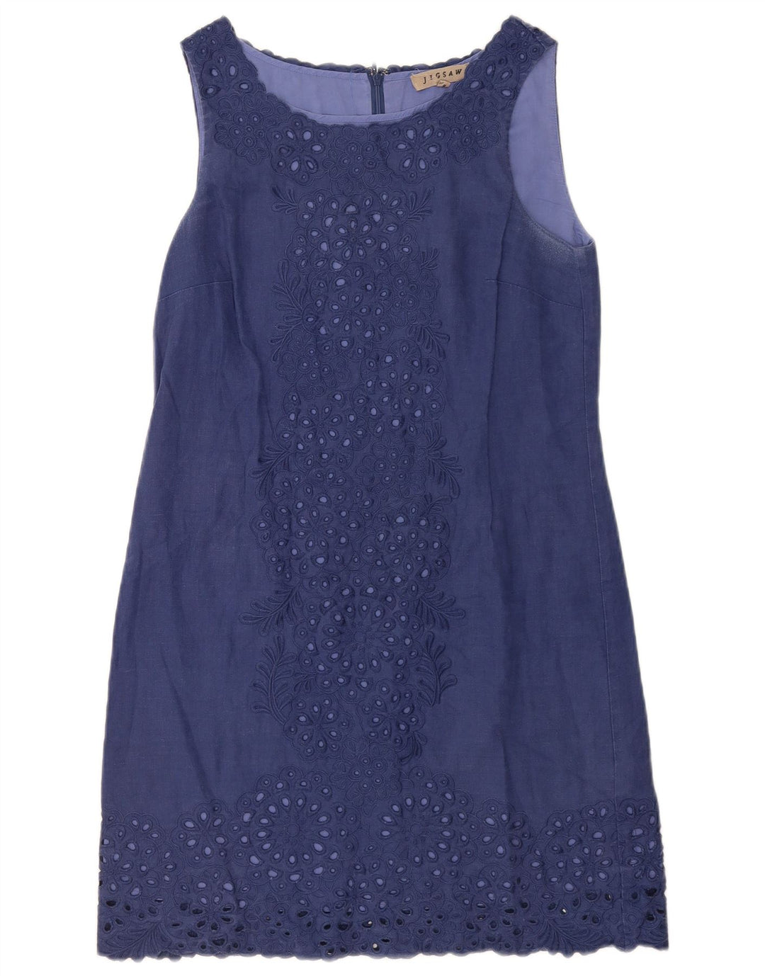 Vestido básico feminino sem mangas Jigsaw Reino Unido 10 pequeno linho floral azul marinho
