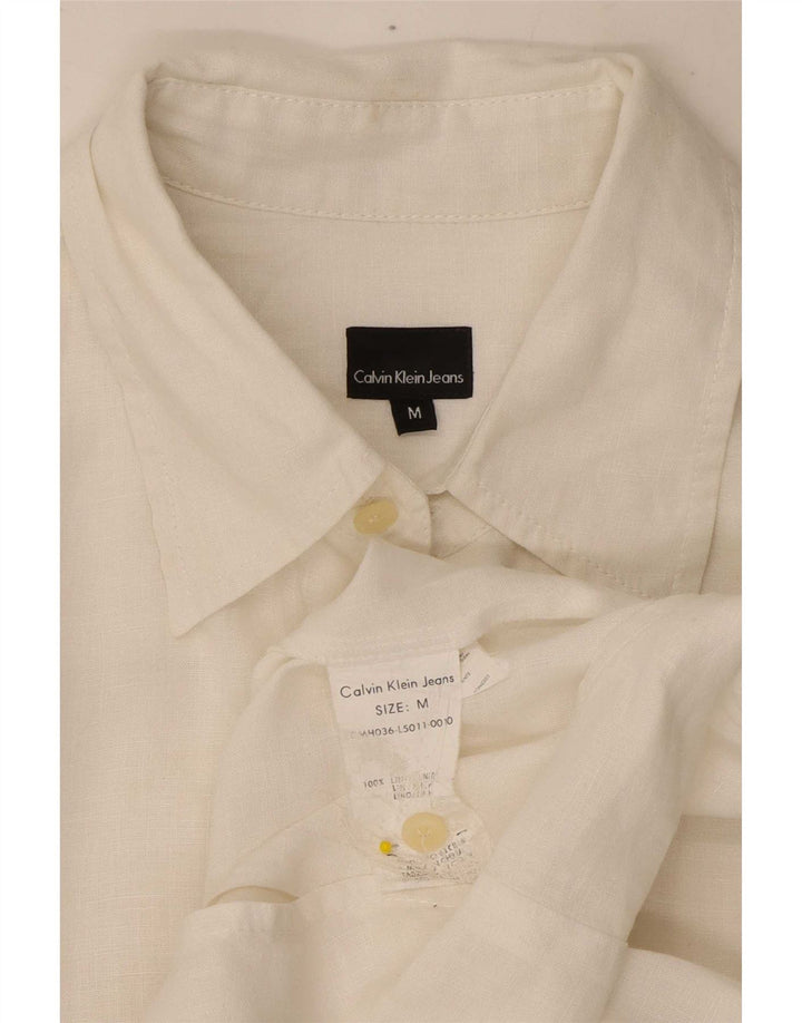 Camisa masculina Calvin Klein Jeans de linho branco médio
