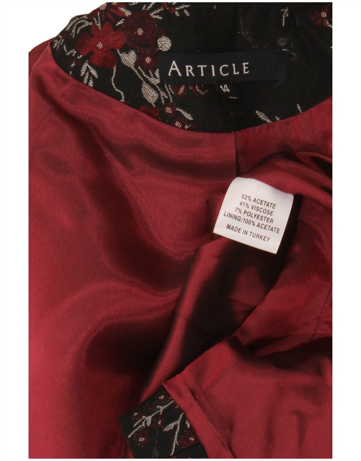 Jaqueta blazer vintage feminina com 5 botões Reino Unido 14 grande acetato floral preto