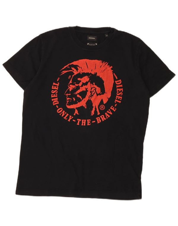 Diesel Camiseta masculina gráfica Top médio algodão preto