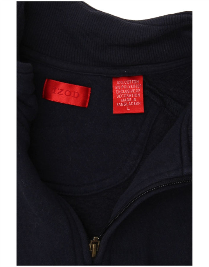 Suéter masculino IZOD com zíper e gola grande de algodão azul marinho