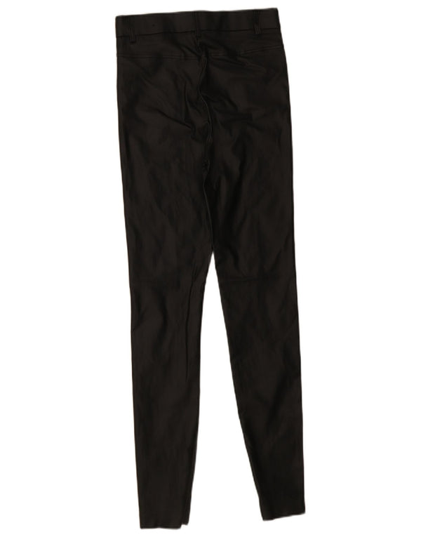 Zara Calça feminina skinny de couro sintético pequena W26 L29 poliéster preto