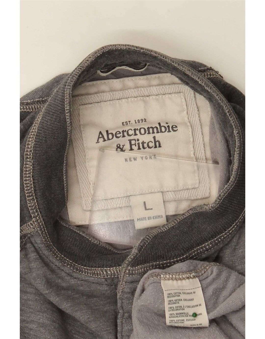 Top masculino Abercrombie & Fitch manga 3/4 grande algodão cinza