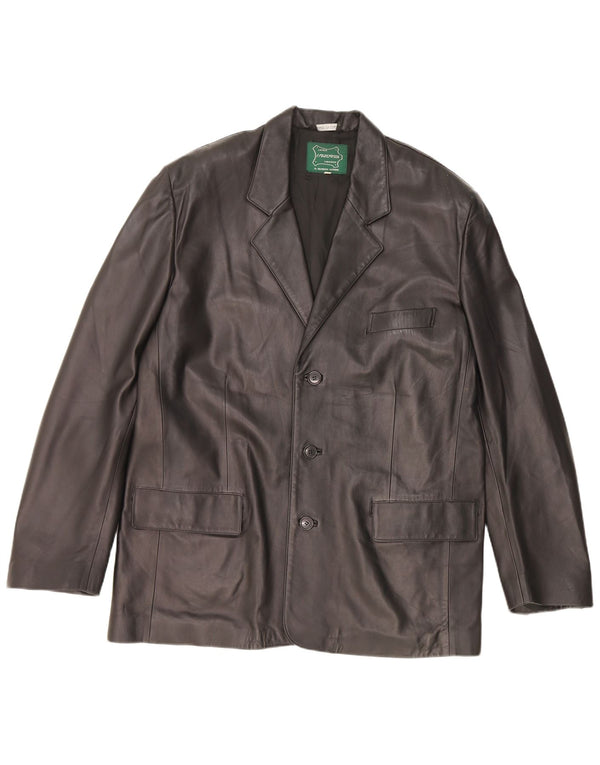 Jaqueta blazer masculina vintage de couro com 3 botões IT 56 2XL preta