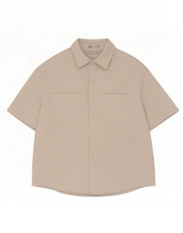 Zara Mens Short Sleeve Shirt Medium White Polyester