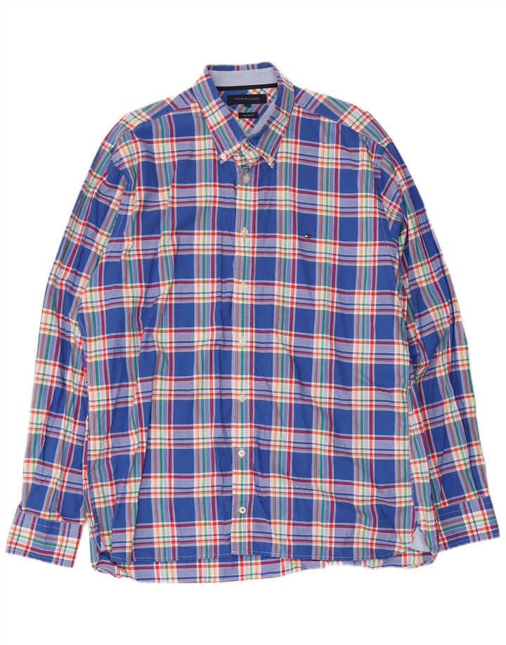 Camisa masculina Tommy Hilfiger Custom Fit XL azul xadrez algodão