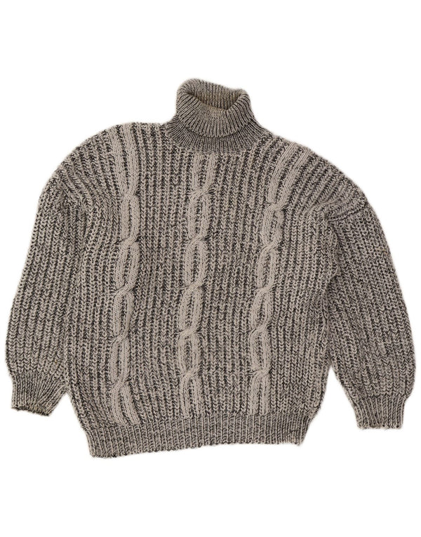 Suéter feminino vintage com gola redonda Reino Unido 16 listrado cinza grande