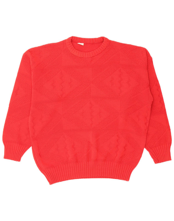 Suéter feminino vintage com gola redonda Reino Unido 16 grande vermelho geométrico