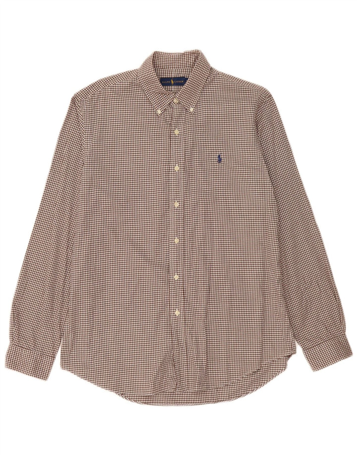 Camisa masculina de flanela Ralph Lauren grande algodão guingão marrom