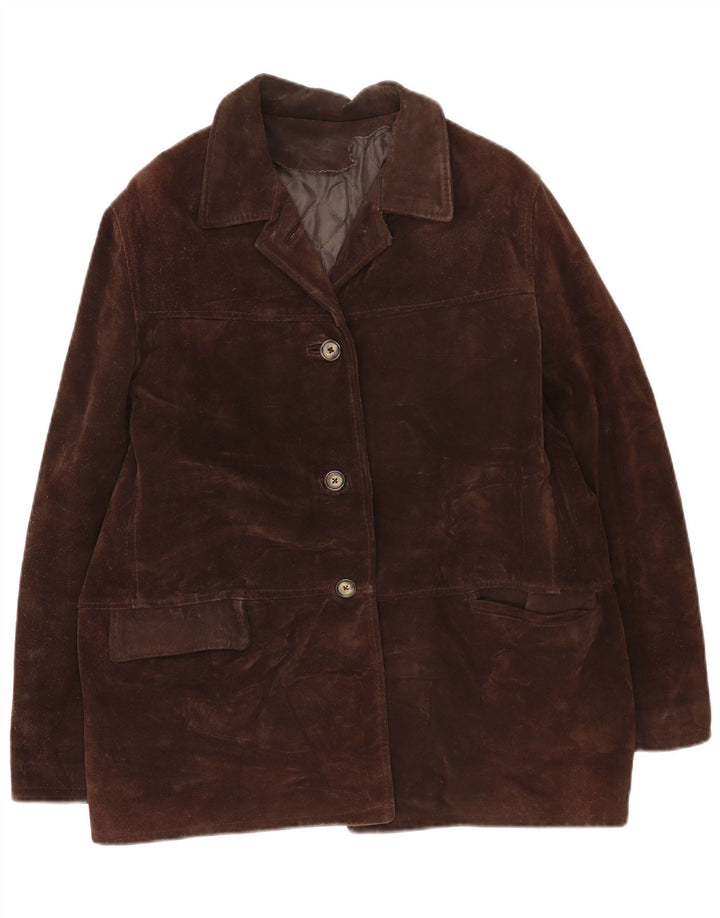 Jaqueta feminina vintage de camurça IT 46 grande couro marrom