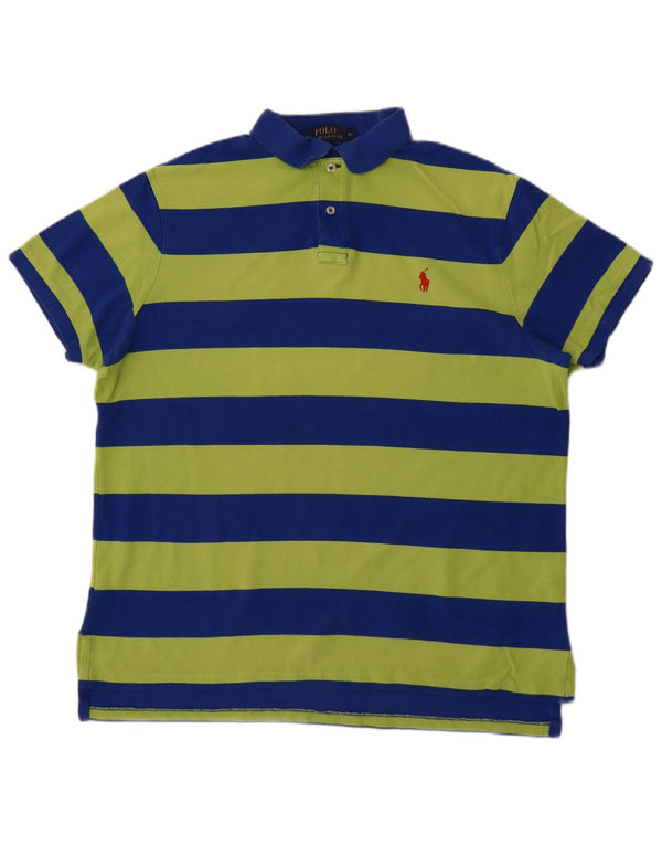 Polo Ralph Lauren Mens Custom Fit Camisa Polo XL Algodão Listrado Azul