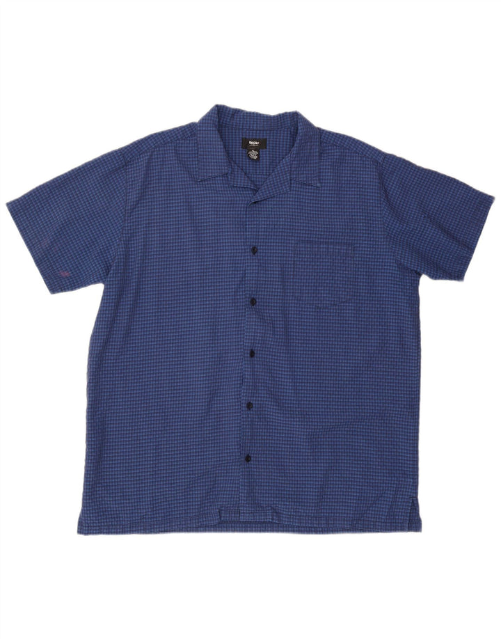Camisa masculina de manga curta MOSSIMO XL azul Gingham Rayon