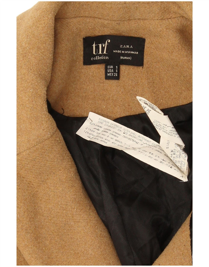 Zara Casaco feminino oversized com peito duplo Reino Unido 10 pequeno poliéster bege