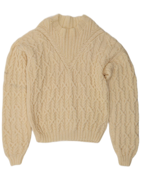 Suéter feminino vintage com gola tartaruga UK 18 XL branco