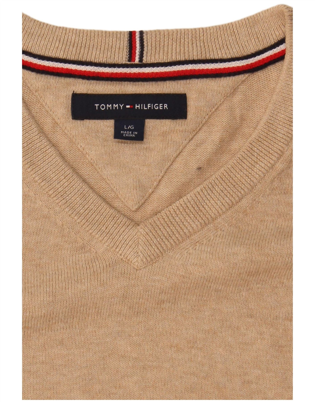 TOMMY HILFIGER Suéter masculino com decote em V grande bege
