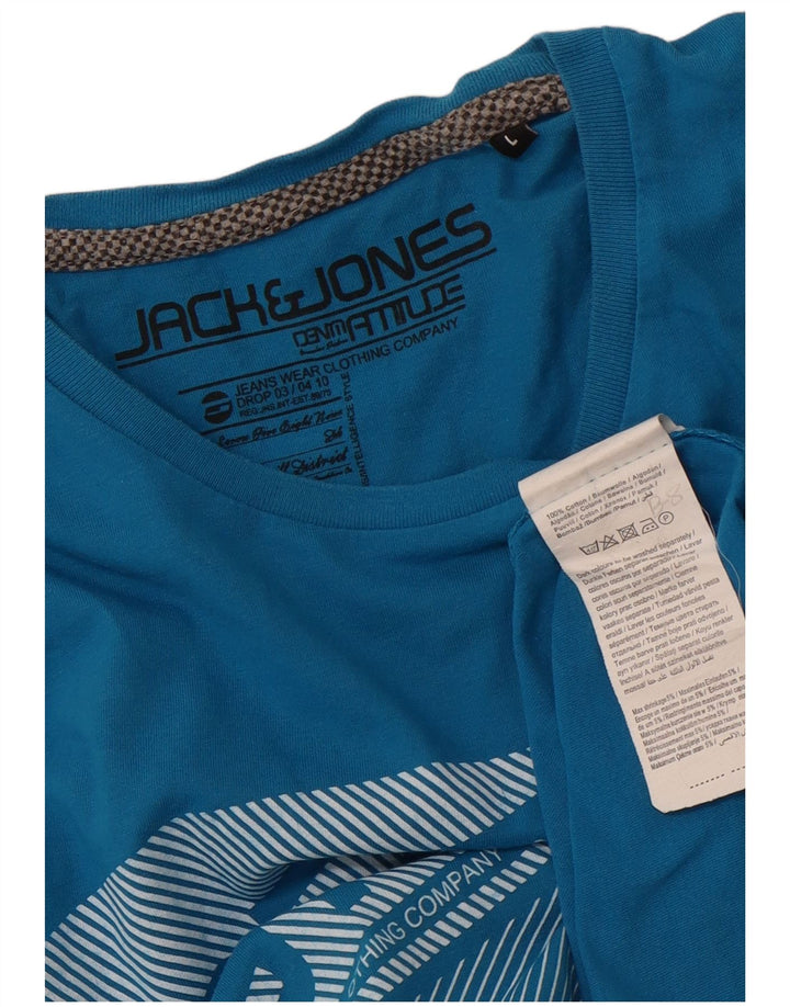 JACK & JONES Camiseta masculina gráfica grande algodão azul
