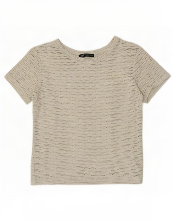 Zara Womens Crop T-Shirt Top UK 10 Pequeno Poliéster Cinza
