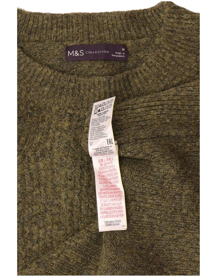 Suéter feminino Marks & Spencer com gola redonda Reino Unido 14 médio cáqui salpicado