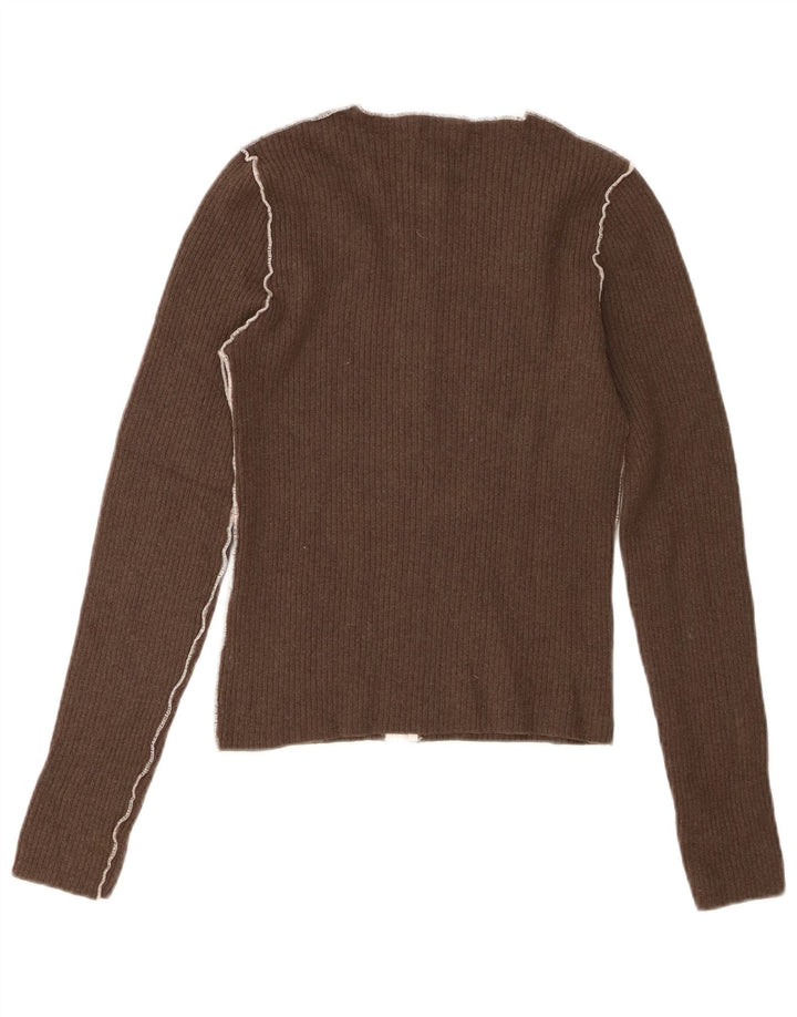 Suéter cardigã feminino Zara com zíper completo Reino Unido 12 lã marrom médio