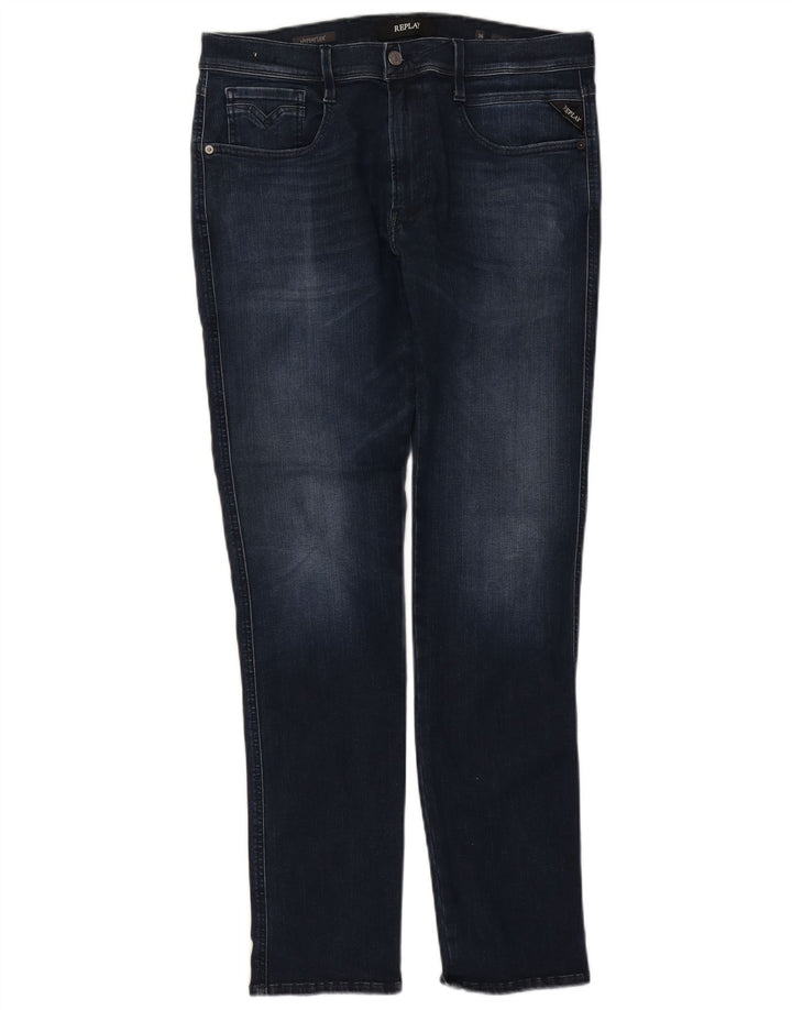 Jeans REPLAY feminino Flex Slim W36 L34 azul marinho algodão