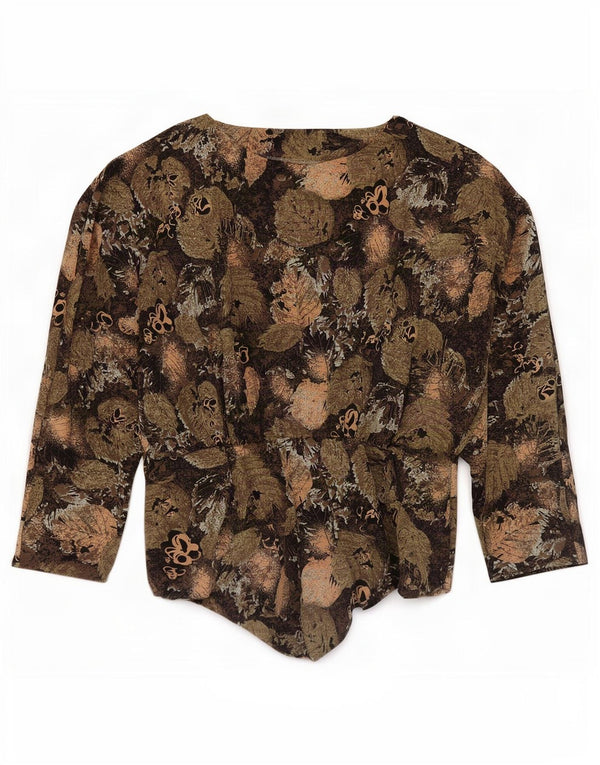 Blusa feminina vintage de manga comprida UK 8 pequena floral multicolorida