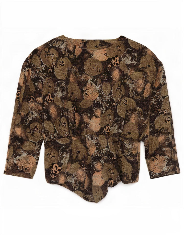 Blusa feminina vintage de manga comprida UK 8 pequena floral multicolorida