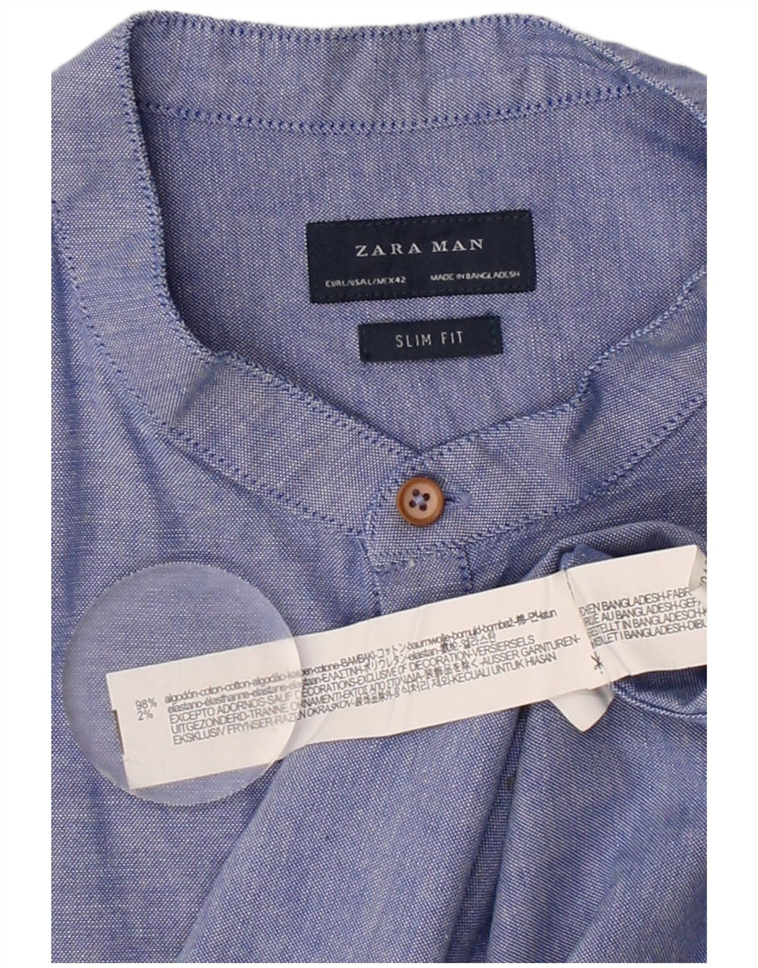 Camisa masculina ZARA Slim Fit grande algodão azul