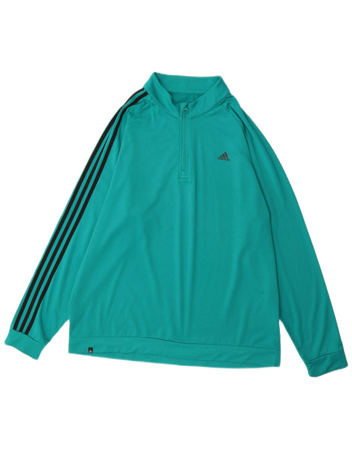 ADIDAS Masculino Zip Neck Pullover Treino Top XL Turquesa Poliéster