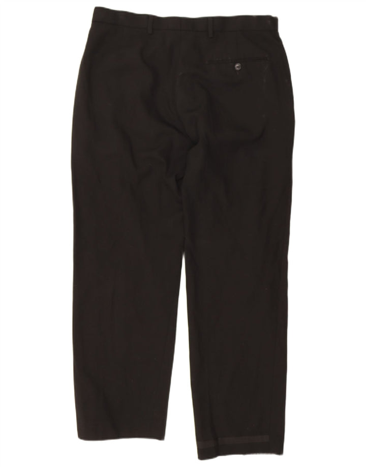 Calça masculina de terno reto Marks & Spencer W34 L29 lã preta